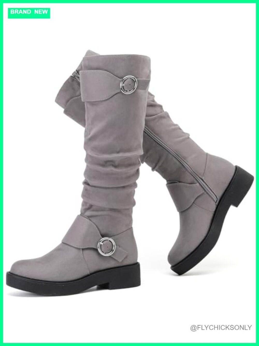 Women's Faux Leather Knee High Flat Boots Side Zip Casual Fashion